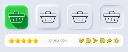 Shopping cart line icon. Neumorphic, Flat shadow, 3d buttons. Online buying sign. Supermarket basket symbol. Line shopping basket icon. Social media icons. Vectorのイラスト素材