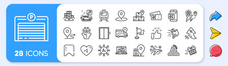 Train, Lift and Inventory line icons. Interest rate, AI generate, Inflation icons. Pack of Car service, Flag, Inventory cart icon. Boarding pass, Roller coaster, Flight sale pictogram. Vectorのイラスト素材