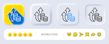 Inflation line icon. Neumorphic, Flat shadow, 3d buttons. Growth or Increase price sign. Change money symbol. Line inflation icon. Social media icons. Vectorのイラスト素材