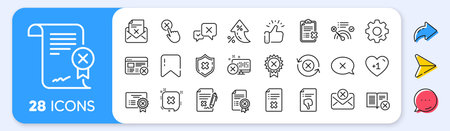 Reject or cancel line icons. Interest rate, AI generate, Inflation icons. Set of Decline certificate, Cancellation and Dislike icons. Refuse, Reject stamp, Disapprove or cancel. Vectorのイラスト素材
