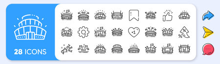 Sports stadium line icons. Interest rate, AI generate, Inflation icons. Ole chant, arena football, championship architecture. Arena stadium, sports competition, event flag icons. Vectorのイラスト素材