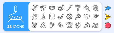 Paint brushes line icons. Interest rate, AI generate, Inflation icons. Color palette, Paint tin or bucket, Roller tool. Pantone samples, Dye quality, Creative art brush line icons. Vectorのイラスト素材