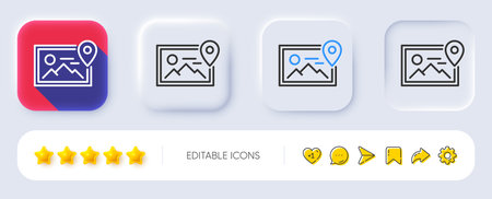 Photo location line icon. Neumorphic, Flat shadow, 3d buttons. Image thumbnail sign. Picture placeholder symbol. Line photo location icon. Social media icons. Vectorのイラスト素材
