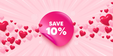 Discount sticker love banner. Sunburst ray background. Save 10 percent off tag. Sale Discount offer price sign. Special offer symbol. Valentines day greeting card. Promo background. Vectorのイラスト素材