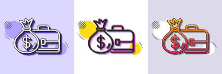 Business case line icon. Halftone dotted pattern. Gradient icon with grain shadow. Portfolio and Salary symbol. Diplomat with Money bag sign. Line salary icon. Various designs. Vectorのイラスト素材