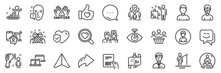 Parcel invoice, Headshot and Smile face line icons pack. Share, Message, Paper plane icons. Work home, Clean hands, Face attention web icon. Strategy, Journey path, Fisherman pictogram. Vectorのイラスト素材