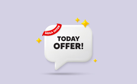 Today offer chat speech bubble. Mega offer flag ribbon. Today offer tag. Special sale price sign. Advertising discounts symbol. 3d sparkle stars speech bubble. Vectorのイラスト素材