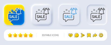 Promotion bell line icon. Neumorphic, Flat shadow, 3d buttons. Sale Alarm reminder sign. Notification offer symbol. Line promotion bell icon. Social media icons. Vectorのイラスト素材