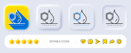 Waterproof line icon. Neumorphic, Flat shadow, 3d buttons. Water resistant sign. Drop protection symbol. Line waterproof icon. Social media icons. Vectorのイラスト素材