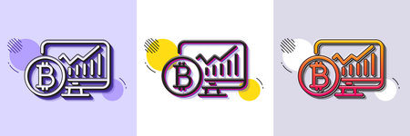 Bitcoin graph line icon. Halftone dotted pattern. Gradient icon with grain shadow. Cryptocurrency analytics sign. Crypto money statistics symbol. Line bitcoin chart icon. Various designs. Vectorのイラスト素材