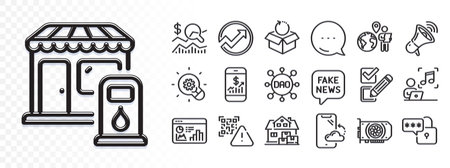 Megaphone, Qr code and Seo statistics line icons for web app. Glare of light effect. Message icon. Pack of Innovation, Home moving, Music pictogram icons. Vectorのイラスト素材