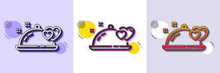 Romantic dinner line icon. Halftone dotted pattern. Gradient icon with grain shadow. Valentines day restaurant food sign. Couple relationships symbol. Line romantic dinner icon. Vectorのイラスト素材