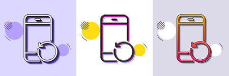 Recovery phone line icon. Halftone dotted pattern. Gradient icon with grain shadow. Backup data sign. Restore smartphone information symbol. Line recovery phone icon. Various designs. Vectorのイラスト素材