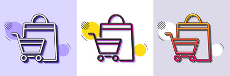 Shopping cart line icon. Halftone dotted pattern. Gradient icon with grain shadow. Customer sale bag sign. Supermarket purchases symbol. Line sale bags icon. Various designs. Vectorのイラスト素材