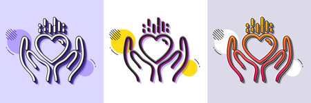 Hold heart line icon. Halftone dotted pattern. Gradient icon with grain shadow. Care love emotion sign. Valentine day symbol. Line hold heart icon. Various designs. Vectorのイラスト素材