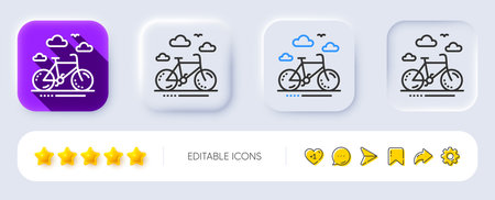 Bike rental line icon. Neumorphic, Flat shadow, 3d buttons. Bicycle rent sign. Hotel service symbol. Line bike rental icon. Social media icons. Vectorのイラスト素材