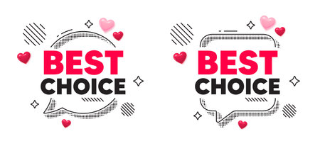 Best choice chat speech bubble. Social media concept. Best choice tag. Special offer Sale sign. Advertising Discounts symbol. 3d hearts chat bubble. Vectorのイラスト素材