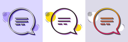 Text message line icon. Halftone dotted pattern. Gradient icon with grain shadow. Chat comment sign. Speech bubble symbol. Line text message icon. Various designs. Vectorのイラスト素材