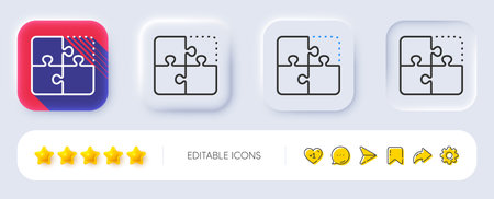 Puzzle line icon. Neumorphic, Flat shadow, 3d buttons. Engineering strategy sign. Line puzzle icon....