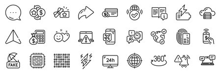 Time management, Binary code and Lightning bolt line icons pack. Share, Message, Paper plane icons. Card, Fake news, Full rotation web icon. Vectorのイラスト素材