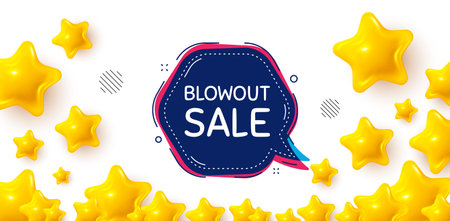 Blowout sale winner banner with 3d stars. Golden stars banner. Blowout sale bubble banner. Discount chat sticker. Reduction offer icon. Review rate background. Vectorのイラスト素材