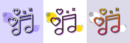 Love music line icon. Halftone dotted pattern. Gradient icon with grain shadow. Romantic musical note sign. Couple relationships symbol. Line love music icon. Various designs. Vectorのイラスト素材