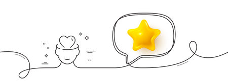 Mental health line icon. Continuous line with 3d star. Psychology therapy sign. Love and care symbol. 3d star in speech bubble. Mental health single line ribbon. Loop curve pattern. Vectorのイラスト素材