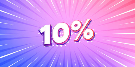 Discount sun rays gradient banner. Light burst background. 10 percent off sale tag. Discount offer price sign. Special offer symbol. Gradient sun rays. Sunburst light. Vectorのイラスト素材