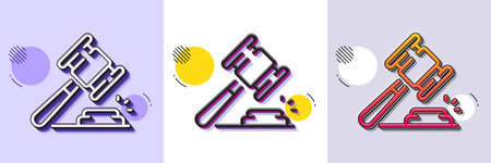 Auction hammer line icon. Halftone dotted pattern. Gradient icon with grain shadow. Bid offer sign. Lot was sold symbol. Line auction hammer icon. Various designs. Vectorのイラスト素材