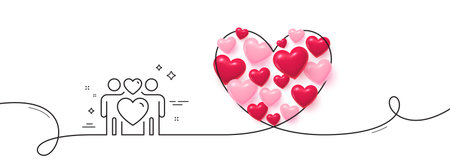 Love couple line icon. Continuous line big heart. Heart lovers sign. Valentine day symbol. 3d hearts in heart shaped loop. Love couple single line ribbon. Loop curve pattern. Vectorのイラスト素材