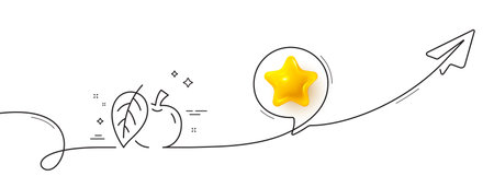 Apple line icon. Continuous line with share plane. Fresh fruit sign. Natural food symbol. 3d star in speech bubble. Apple single line ribbon. Loop curve pattern. Vectorのイラスト素材