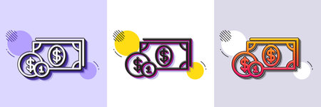 Cash money with Coins line icon. Halftone dotted pattern. Gradient icon with grain shadow. Banking currency sign. Dollar or USD symbol. Line dollar money icon. Various designs. Vectorのイラスト素材