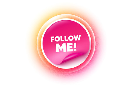 Follow me sticker orange gradient. Paper offer price tag. Follow me tag. Special offer sign. Super offer symbol. Sticker label. Grain dots effect. Vectorのイラスト素材