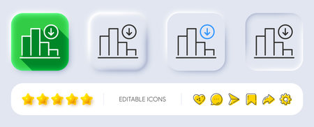 Decreasing graph line icon. Neumorphic, Flat shadow, 3d buttons. Column chart sign. Crisis diagram symbol. Line decreasing graph icon. Social media icons. Vectorのイラスト素材