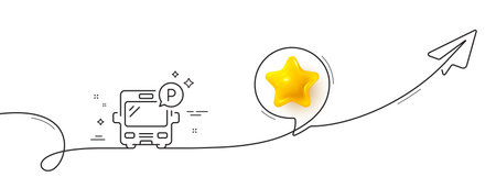 Bus parking line icon. Continuous line with share plane. Auto park sign. Transport place symbol. 3d star in speech bubble. Bus parking single line ribbon. Loop curve pattern. Vectorのイラスト素材