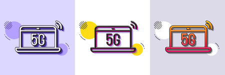 5g notebook line icon. Halftone dotted pattern. Gradient icon with grain shadow. Wireless technology...