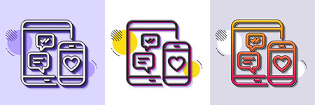 Social media messages line icon. Halftone dotted pattern. Gradient icon with grain shadow. Mobile devices sign. Smartphone Love message symbol. Line social media icon. Various designs. Vectorのイラスト素材