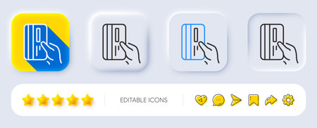 Credit card line icon. Neumorphic, Flat shadow, 3d buttons. Hold Banking Payment card sign. ATM service symbol. Line payment card icon. Social media icons. Vectorのイラスト素材