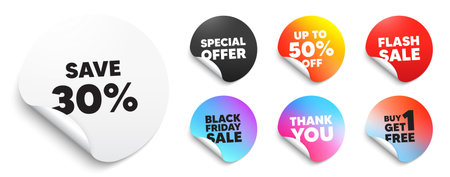 Discount sticker tag. Special offer paper price tags. Save 30 percent off tag. Sale Discount offer...