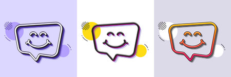 Smile chat line icon. Halftone dotted pattern. Gradient icon with grain shadow. Happy emoticon sign....