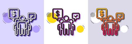 Teamwork line icon. Halftone dotted pattern. Gradient icon with grain shadow. Employees chat sign. Core value symbol. Line teamwork icon. Various designs. Vectorのイラスト素材