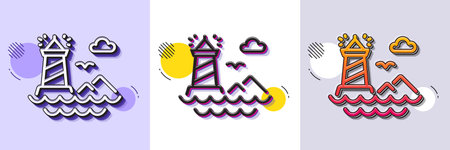 Lighthouse line icon. Halftone dotted pattern. Gradient icon with grain shadow. Beacon tower sign....