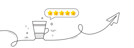Double Latte coffee icon. Continuous line with share plane. Hot drink sign. Beverage symbol. Five...