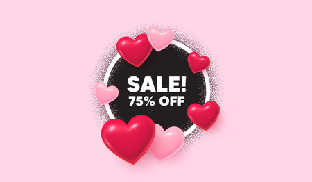 Sale picture frame banner. Circle photo frame. Sale 75 percent off discount. Promotion price offer...
