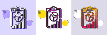 Report line icon. Halftone dotted pattern. Gradient icon with grain shadow. Column graph, pie chart sign. Market analytics symbol. Line report icon. Various designs. Vectorのイラスト素材