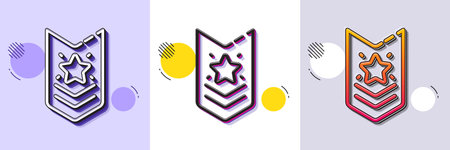 Shoulder strap stars line icon. Halftone dotted pattern. Gradient icon with grain shadow. Star award...