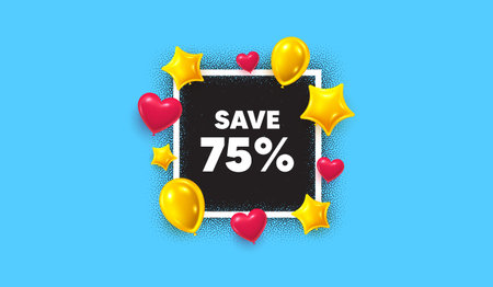Discount photo frame banner. Square picture frame. Save 75 percent off tag. Sale Discount offer...