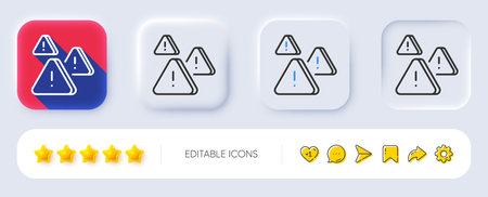Attention line icon. Neumorphic, Flat shadow, 3d buttons. Important warnings sign. Danger warn...