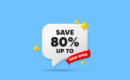 Discount ribbon speech bubble. Now open flag ribbon. Save up to 80 percent tag. Discount Sale offer...