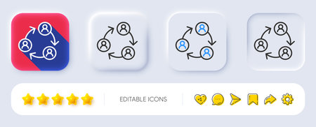 Teamwork line icon. Neumorphic, Flat shadow, 3d buttons. Business seminar sign. Job meeting symbol....